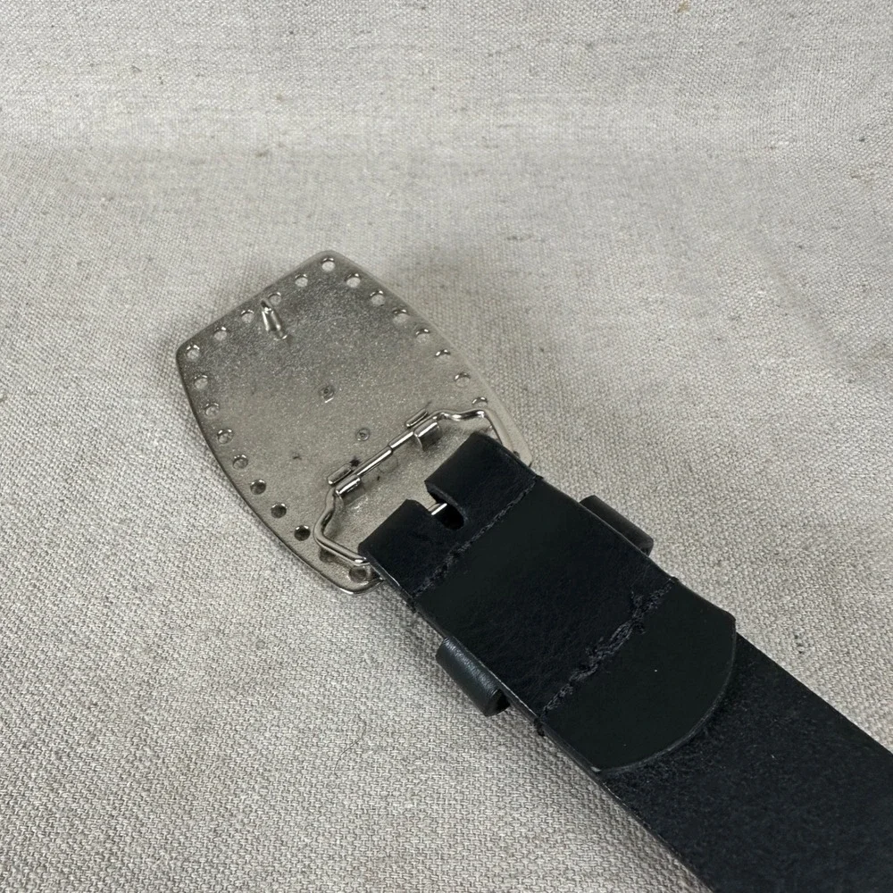 Leather Black‎ Belt XL 40-42 Silver Eagle Buckle Western Americana Biker